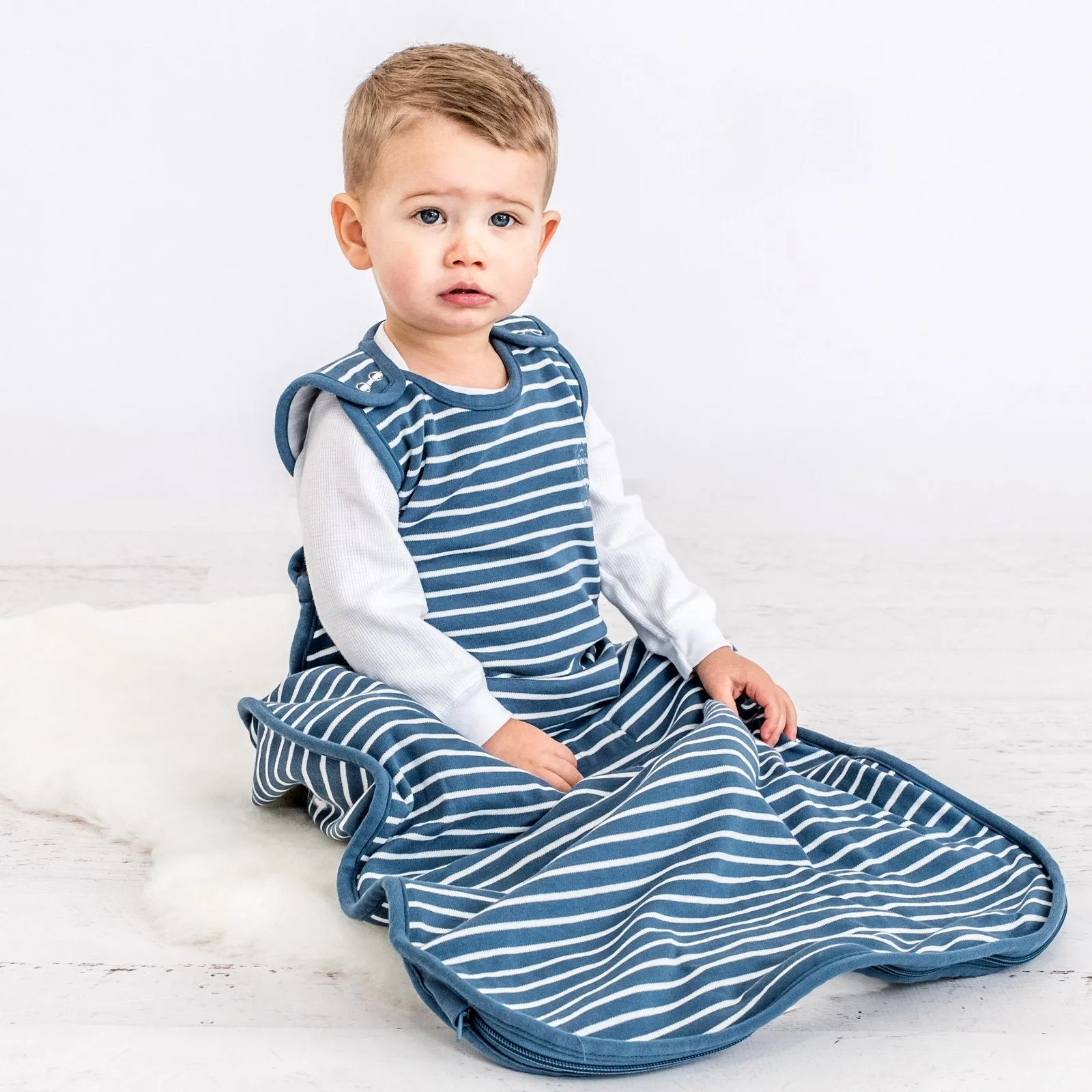 4 Season Ultimate Baby Sleep Bag, Merino Wool & Organic Cotton, 2 Months - 2 Years, Navy Blue