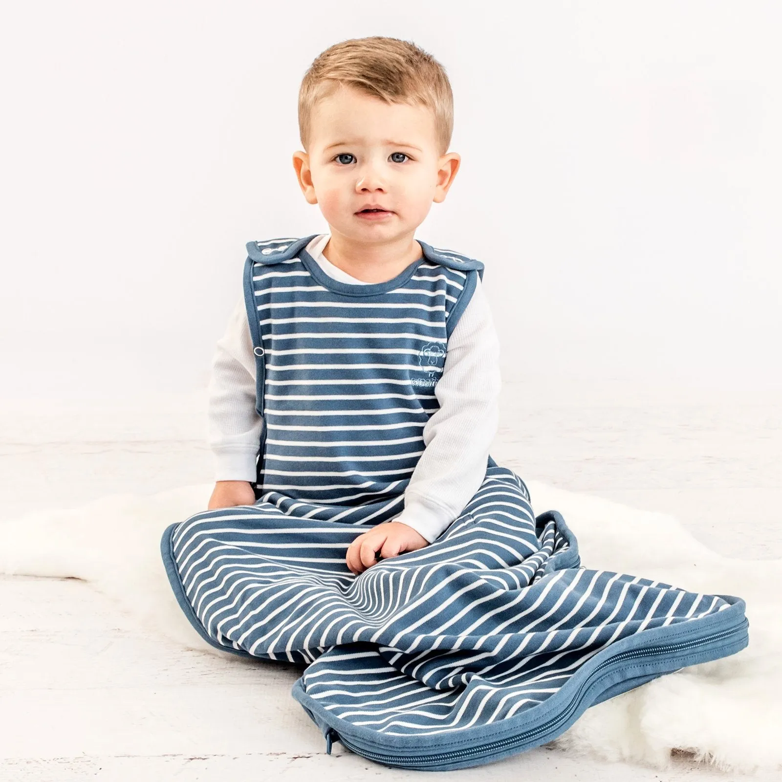 4 Season Ultimate Baby Sleep Bag, Merino Wool & Organic Cotton, 2 Months - 2 Years, Navy Blue