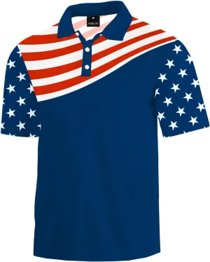 AOBUTE Mens Patriotic Polo July 4th Golf Shirts American Flag Activewear Tops