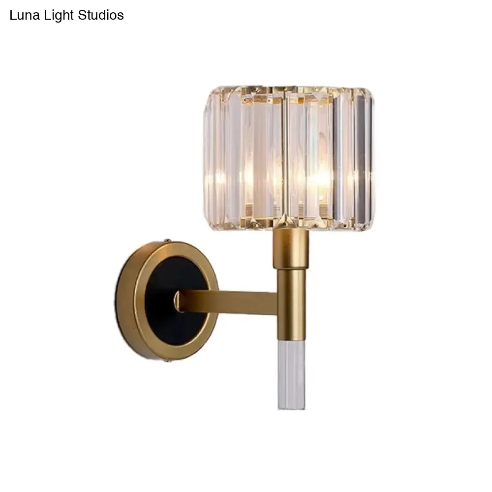 Contemporary Gold Wall Mount Sconce with Clear K9 Crystal - Column Living Room Light