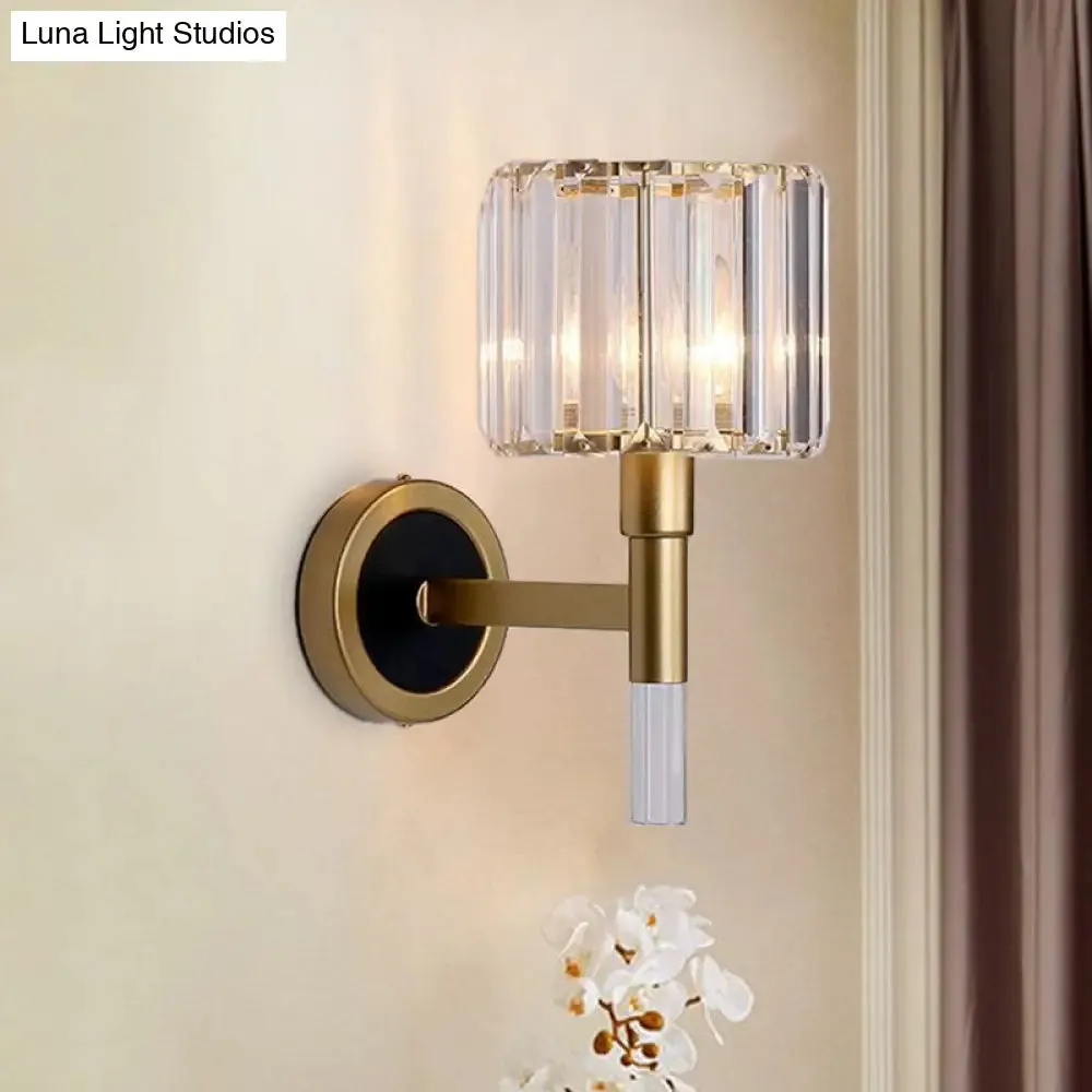 Contemporary Gold Wall Mount Sconce with Clear K9 Crystal - Column Living Room Light