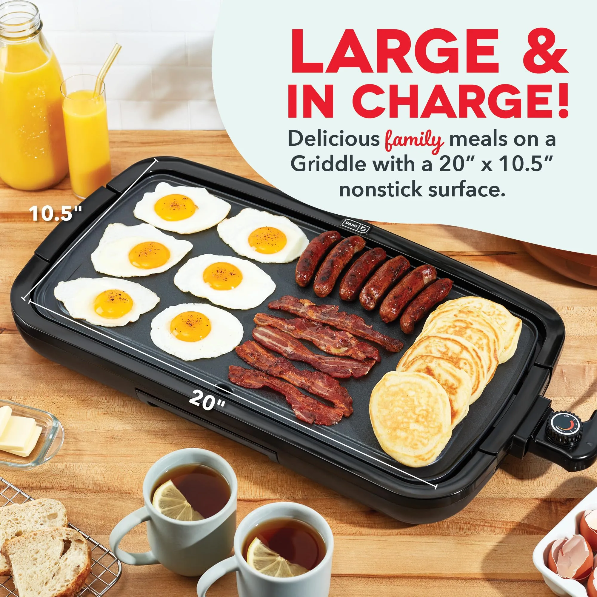 Dash Portable Large Electric Pan for Cooking | 50x26 cm | Ideal as Electric Dosa Tawa, frying pan, Pancake Maker | Temperature Control | Black (Black)
