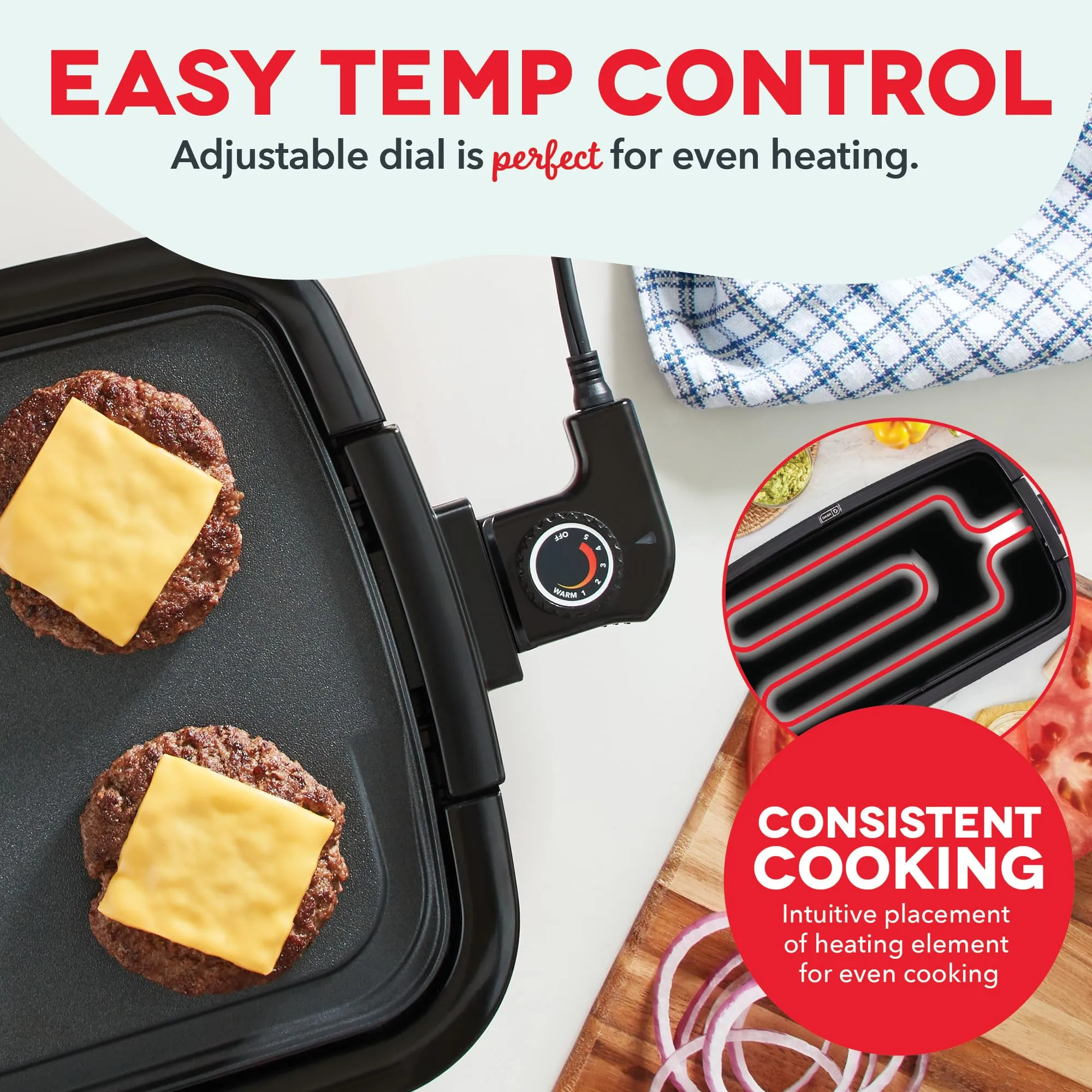 Dash Portable Large Electric Pan for Cooking | 50x26 cm | Ideal as Electric Dosa Tawa, frying pan, Pancake Maker | Temperature Control | Black (Black)