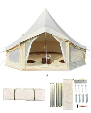 essential Canvas Bell Tent,4 Seasons Yurt Tent,Wall Tent with Stove Jack,Breathable Tent Holds Up to 4-12 People,Family Camping Outdoor Party