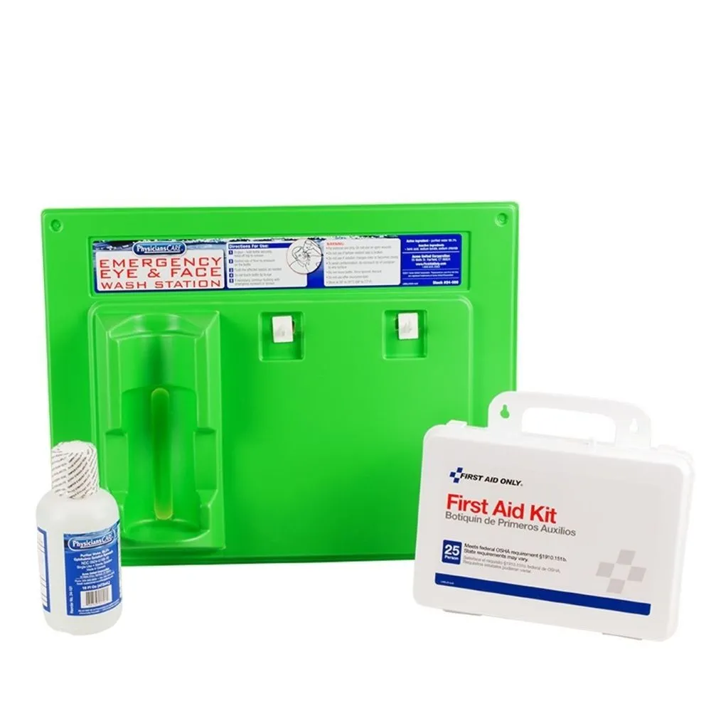 First Aid Only 24-500-001 Eyewash Station, Single 16 oz Screw Cap Bottle, with OSHA First Aid Kit