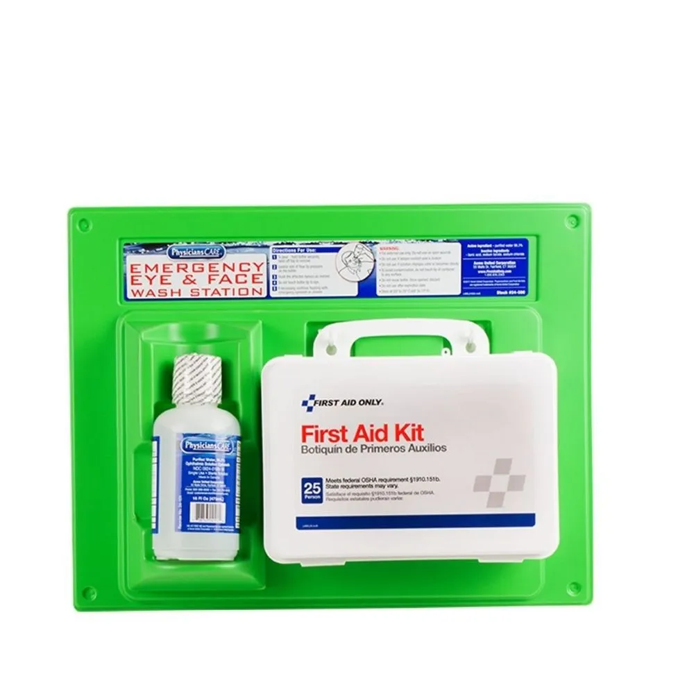 First Aid Only 24-500-001 Eyewash Station, Single 16 oz Screw Cap Bottle, with OSHA First Aid Kit