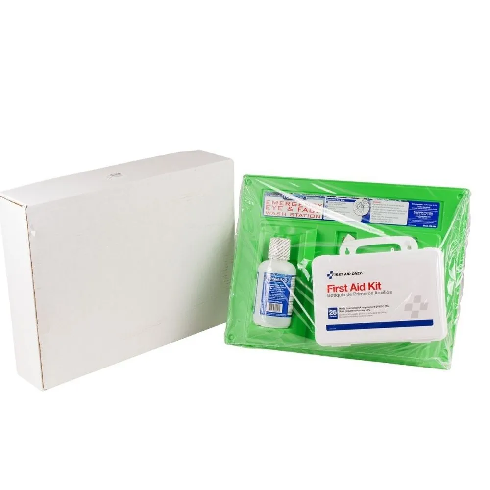 First Aid Only 24-500-001 Eyewash Station, Single 16 oz Screw Cap Bottle, with OSHA First Aid Kit