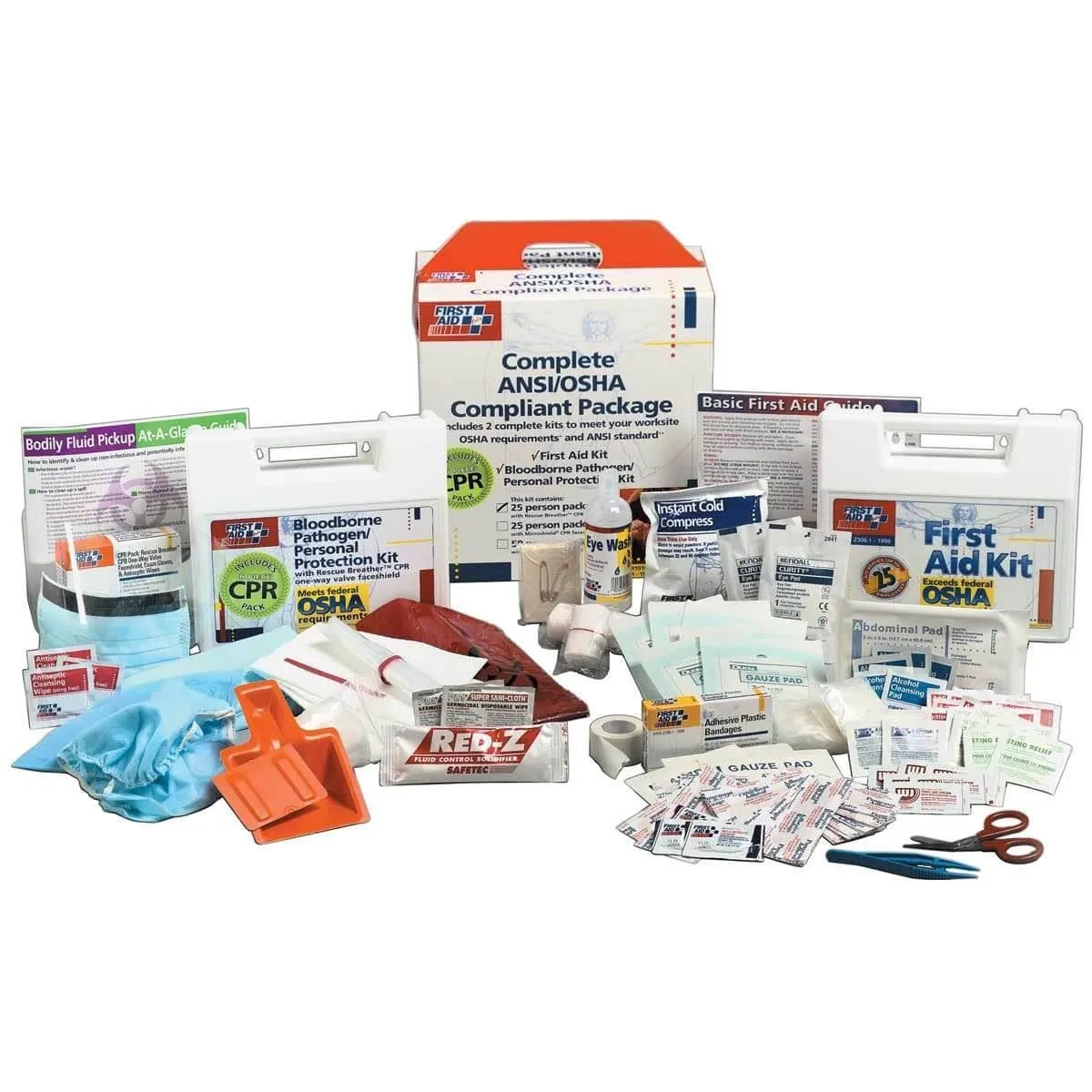 First Aid Only 25 Person First Aid & Bloodborne Pathogen Clean Up Compliance Kit Package