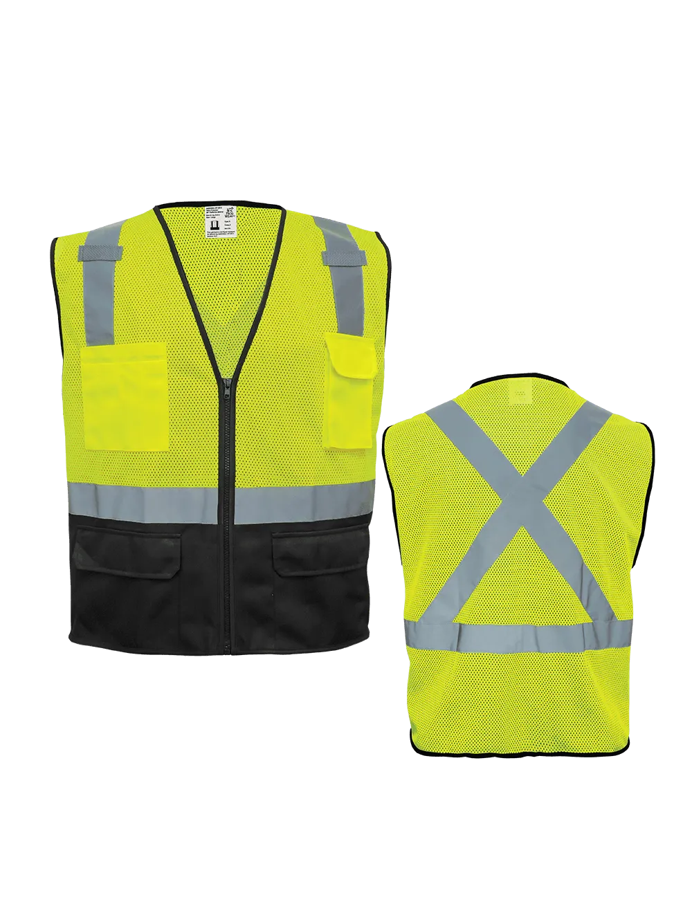 FrogWear® HV High-Visibility Polyester Solid Black Bottom Safety Vest - GLO-019
