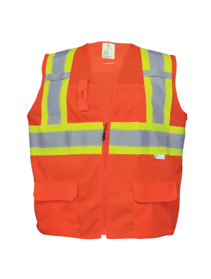 FrogWear® HV Solid and Mesh Polyester High-Visibility Orange Surveyors Safety Vest - GLO-0047