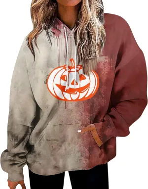 GOFULY Pumpkin Sweatshirt For Women Fall Y2K Hoodies Halloween Pumpkin Face Graphic Winter Sweatshirt Long Sleeve Pullover