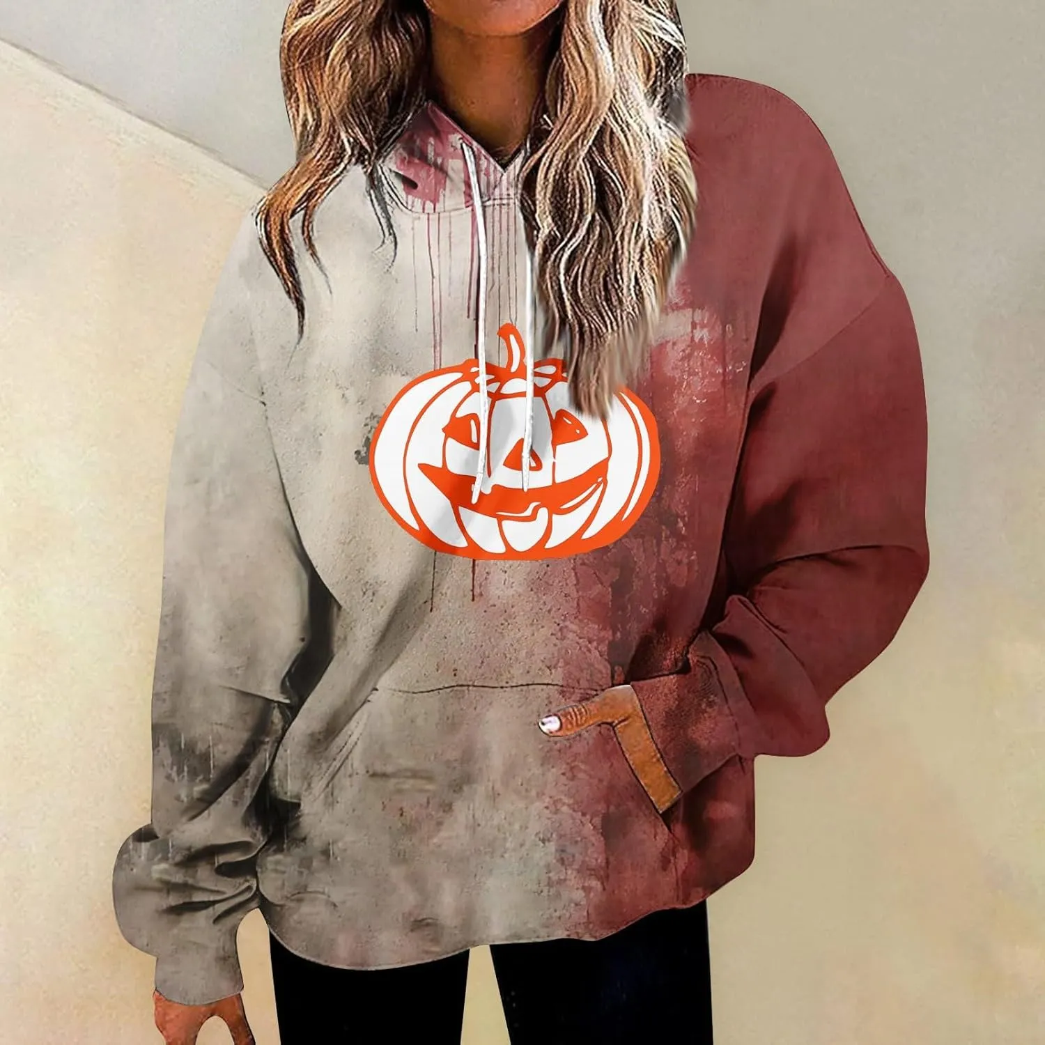 GOFULY Pumpkin Sweatshirt For Women Fall Y2K Hoodies Halloween Pumpkin Face Graphic Winter Sweatshirt Long Sleeve Pullover