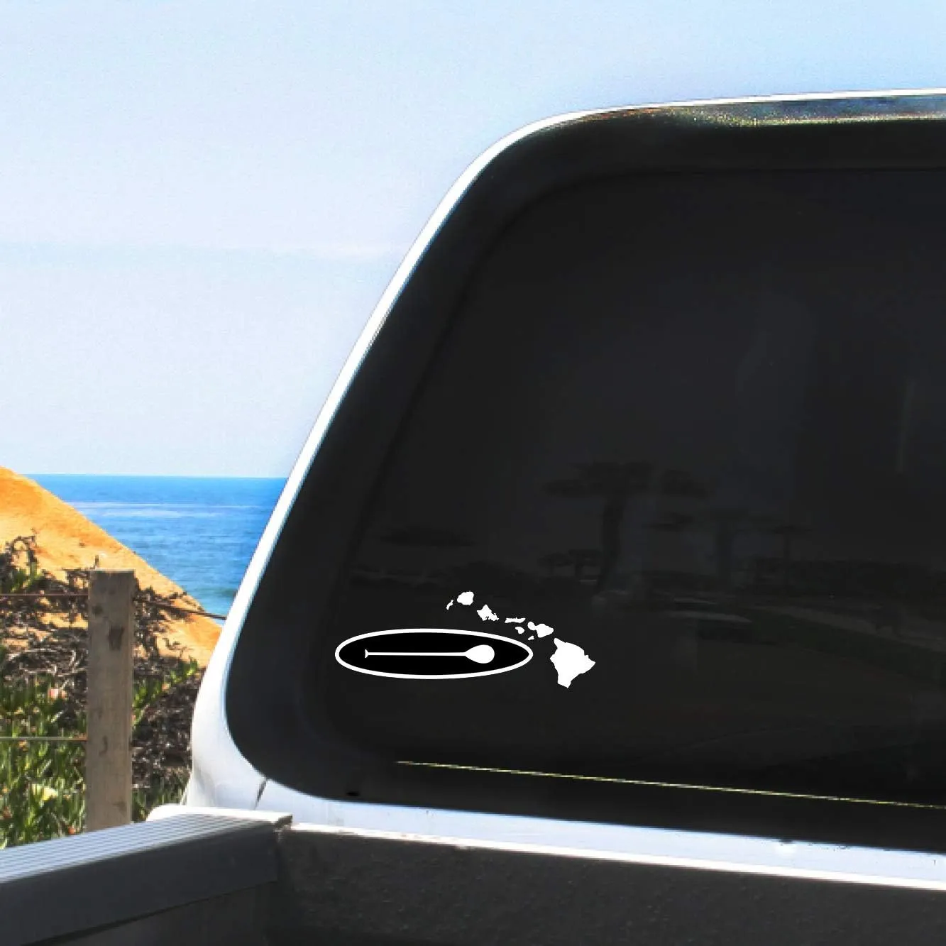 Hawaii State SUP - Vinyl Decal - Stand Up Paddle Board White Sticker for Car Windows, Any Non-Porous Surfaces