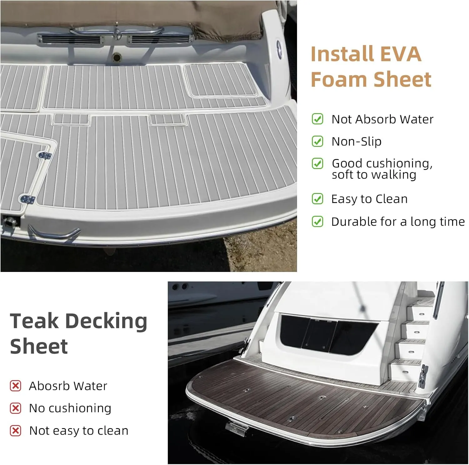 Hjdeck Boat Flooring EVA Foam Decking Sheet Self-Adhesive Boat Decking Foam Boat Flooring Non-Slip Marine Flooring for Boat Yacht Motorboat Kayak RV Swimming 94.5"x45.2"/35.4"/23.6"/16.1"