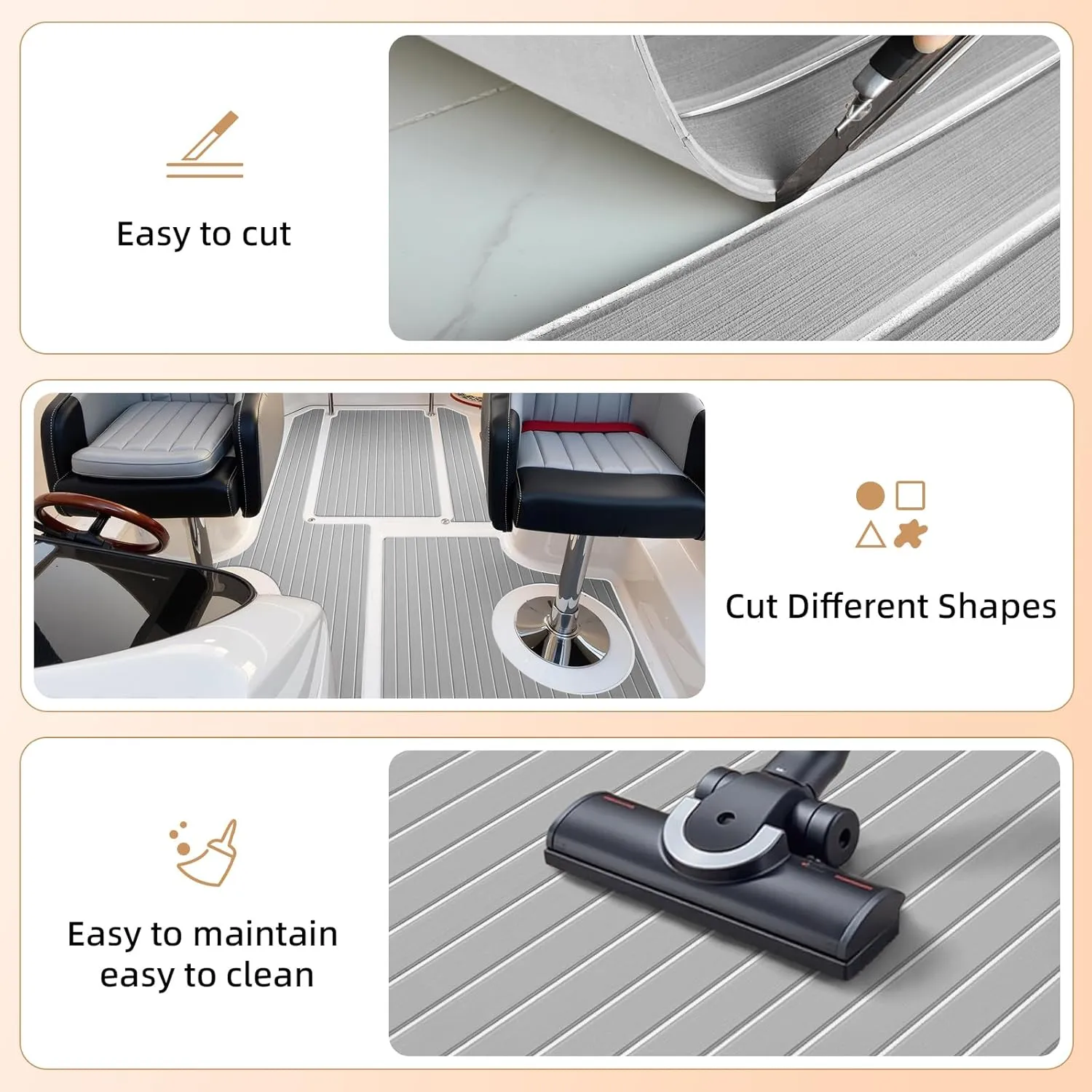 Hjdeck Boat Flooring EVA Foam Decking Sheet Self-Adhesive Boat Decking Foam Boat Flooring Non-Slip Marine Flooring for Boat Yacht Motorboat Kayak RV Swimming 94.5"x45.2"/35.4"/23.6"/16.1"