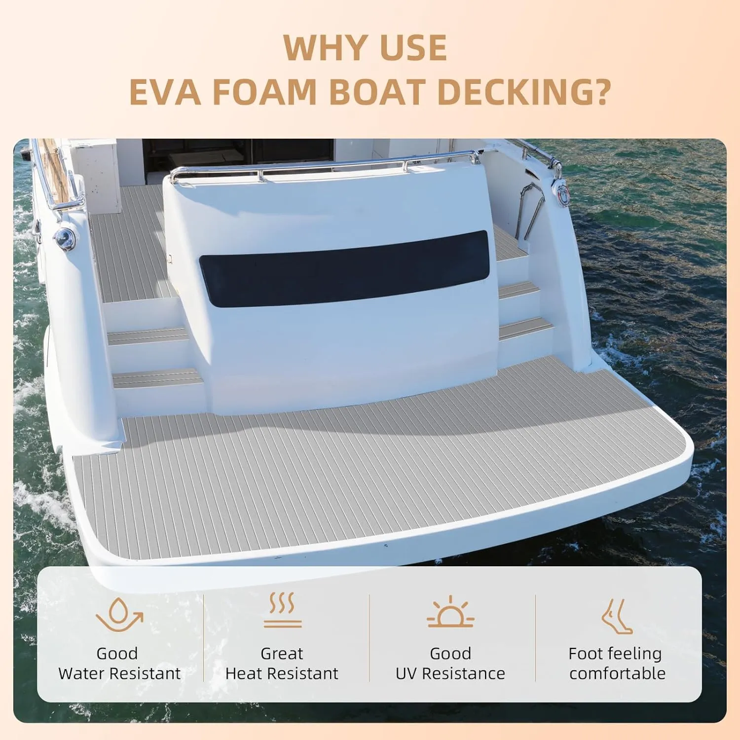 Hjdeck Boat Flooring EVA Foam Decking Sheet Self-Adhesive Boat Decking Foam Boat Flooring Non-Slip Marine Flooring for Boat Yacht Motorboat Kayak RV Swimming 94.5"x45.2"/35.4"/23.6"/16.1"