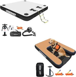 Inflatable Floating Dock Platform with Dog Water Ramp with Non-Slip EVA & Electric Pump, Multi-Person Floating Island Raft for Beach Lake Boating Ocean