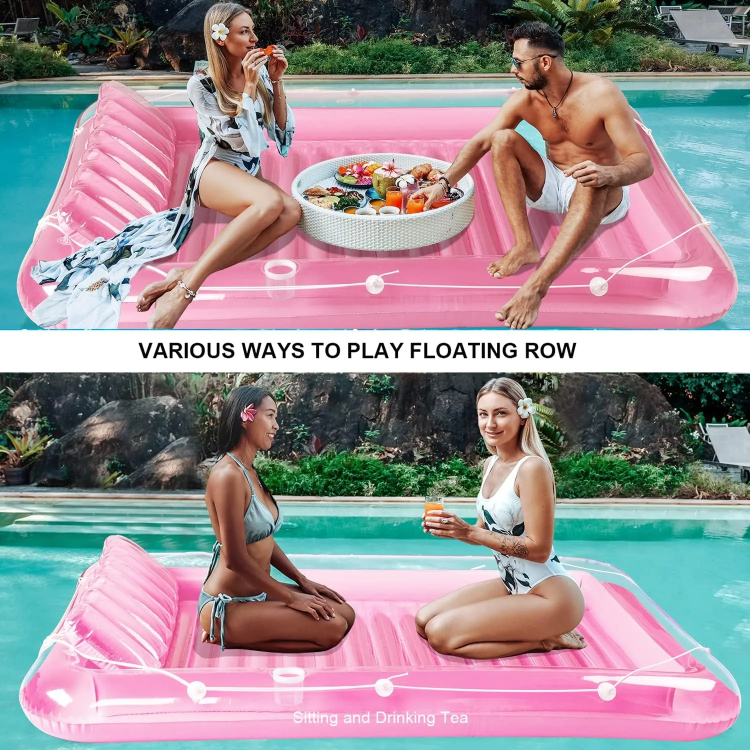 Inflatable Pool Floats Boat for Adults, Blow Up Tanning Pool Raft Sun Tan Tub with Inflatable Pillow for Family Outdoor, Garden, Backyard Summer Water Party (14  Year Old)
