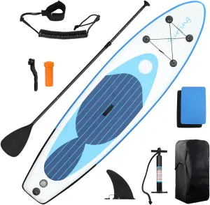 Inflatable Stand Up Paddle Board, Single Layer PVC Paddle Board with Carry Bag, Hand Pump, Extendable Paddle, Removable Fin, Adult Paddleboard for Adults & Youth of All Skill Levels