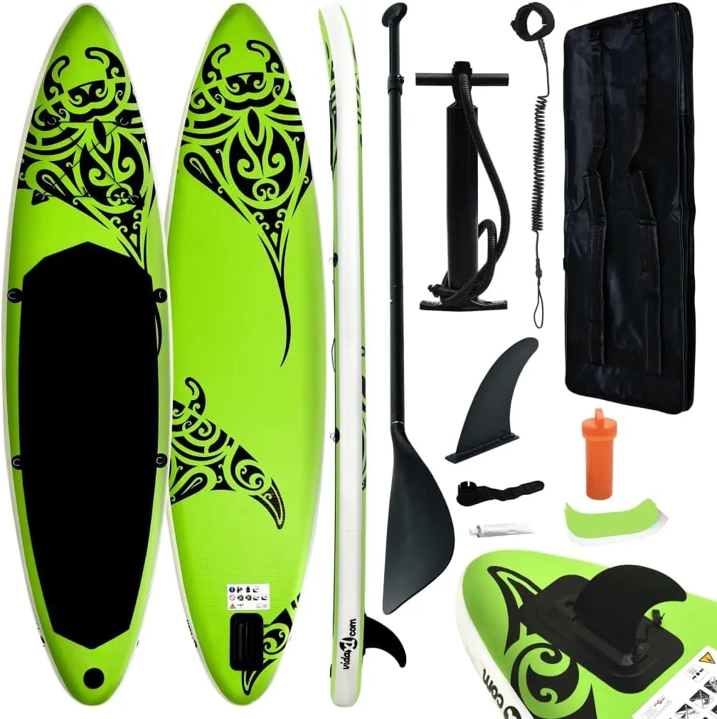 Inflatable Stand Up Paddleboard Water Sport Set for All Skill Levels Included with SUP Board, Aluminum Oar, Removable Fin, High Pressure Hand Pump... Green 144.1"x29.9"x5.9"
