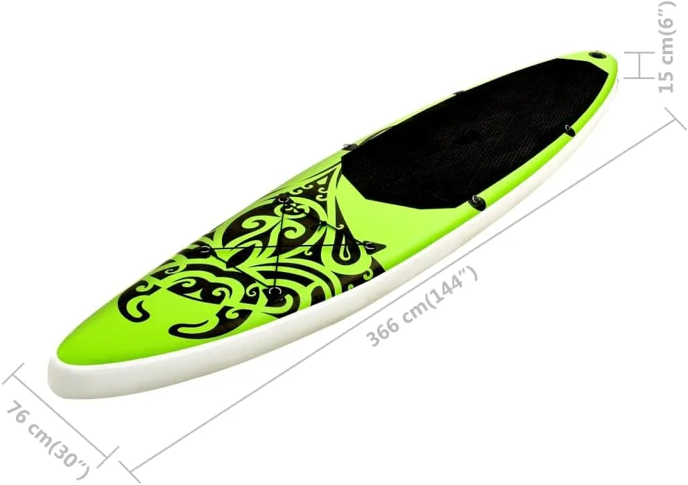 Inflatable Stand Up Paddleboard Water Sport Set for All Skill Levels Included with SUP Board, Aluminum Oar, Removable Fin, High Pressure Hand Pump... Green 144.1"x29.9"x5.9"