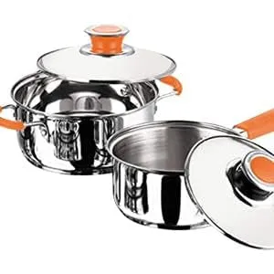 Kuber Industries Set of 4 Stainless Steel Cookware Set I Induction Base Cookware I Saucepan (1.4 L), Kadai (2.0 L), Casserole (2.5 L), Frypan (1 L) and 3 Lids I Heavy Gauge Steel (Pack of 6)