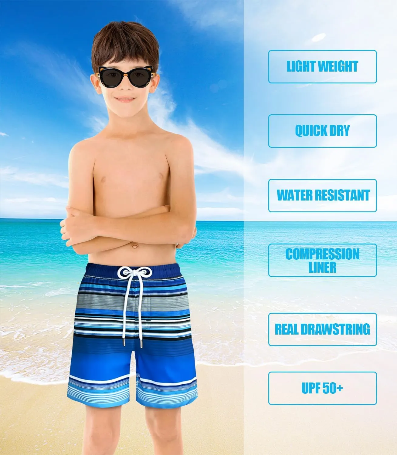 LUCOWEE Boys Swim Bathing Trunks Soft Compression Liner no-Chafing Swimming Shorts Quick Dry Light UPF 50  Quality Swimsuit