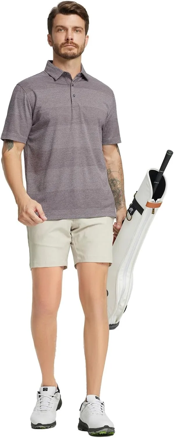 M MAELREG Mens Polo Shirts Short Sleeve Dry Fit Jacquard Performance Moisture Wicking Casual Pocket Golf Shirts for Men