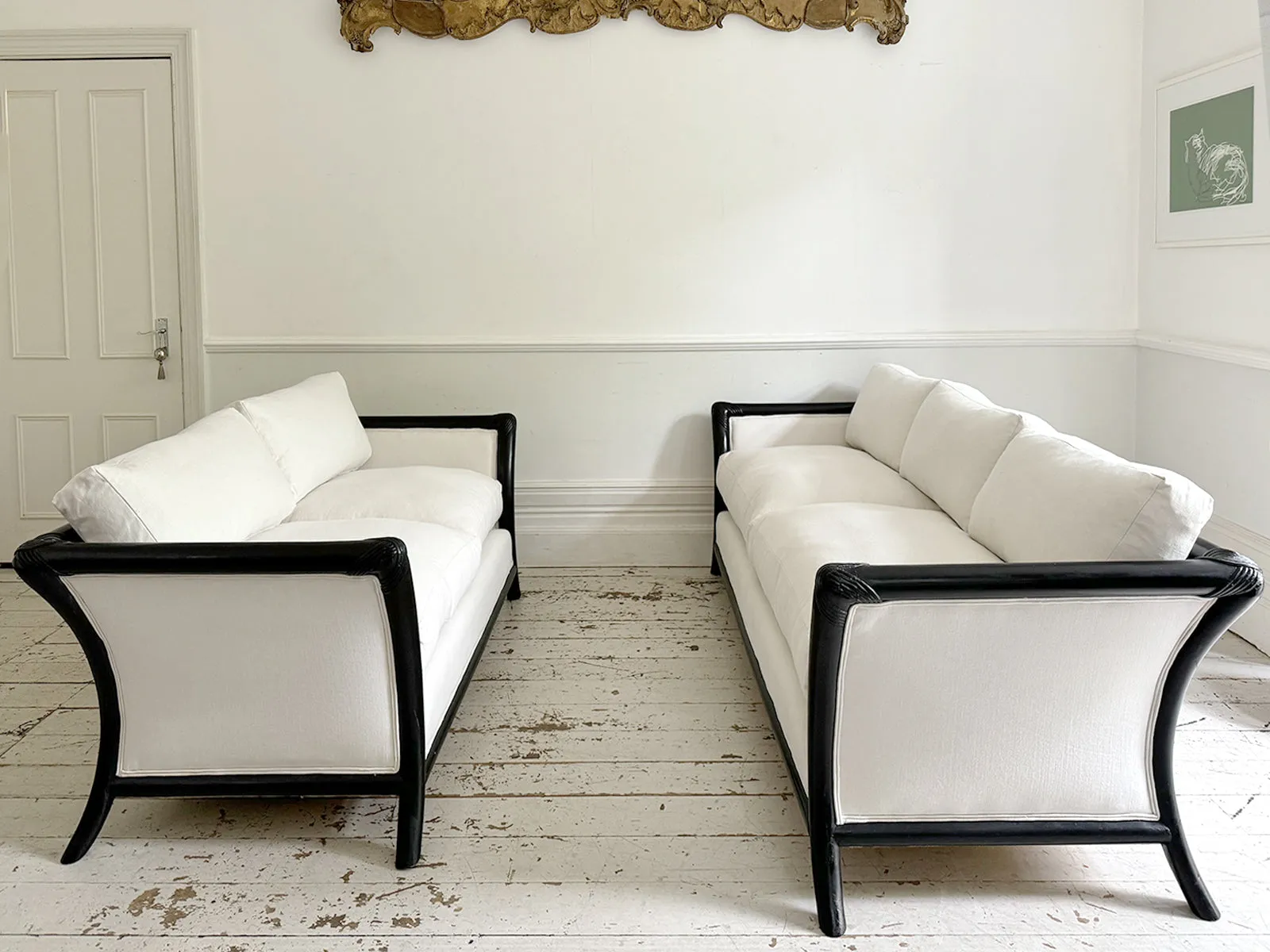 Matching Napoleon III Ebonised Sabre Legged Sofas - Two Seat