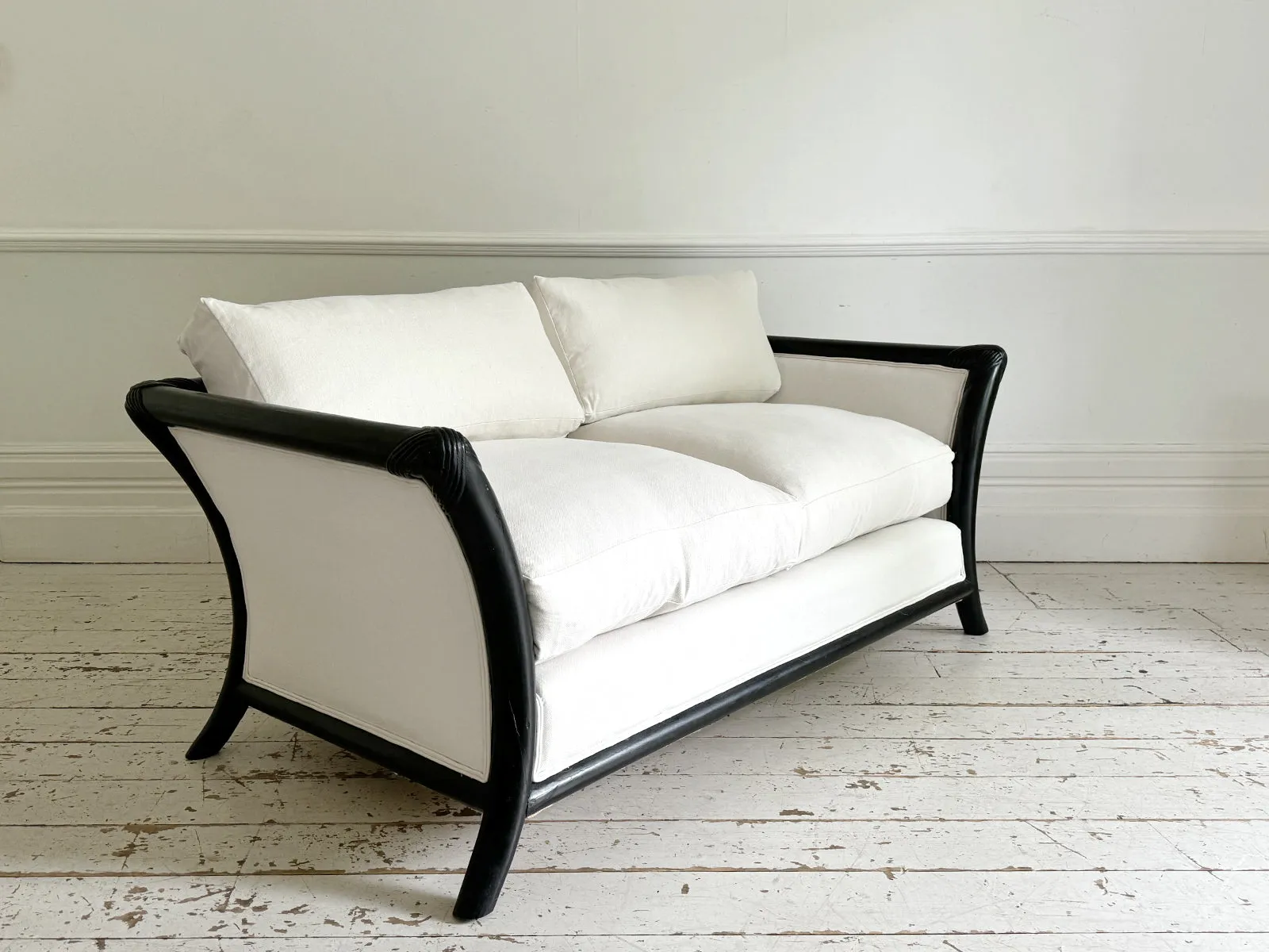 Matching Napoleon III Ebonised Sabre Legged Sofas - Two Seat