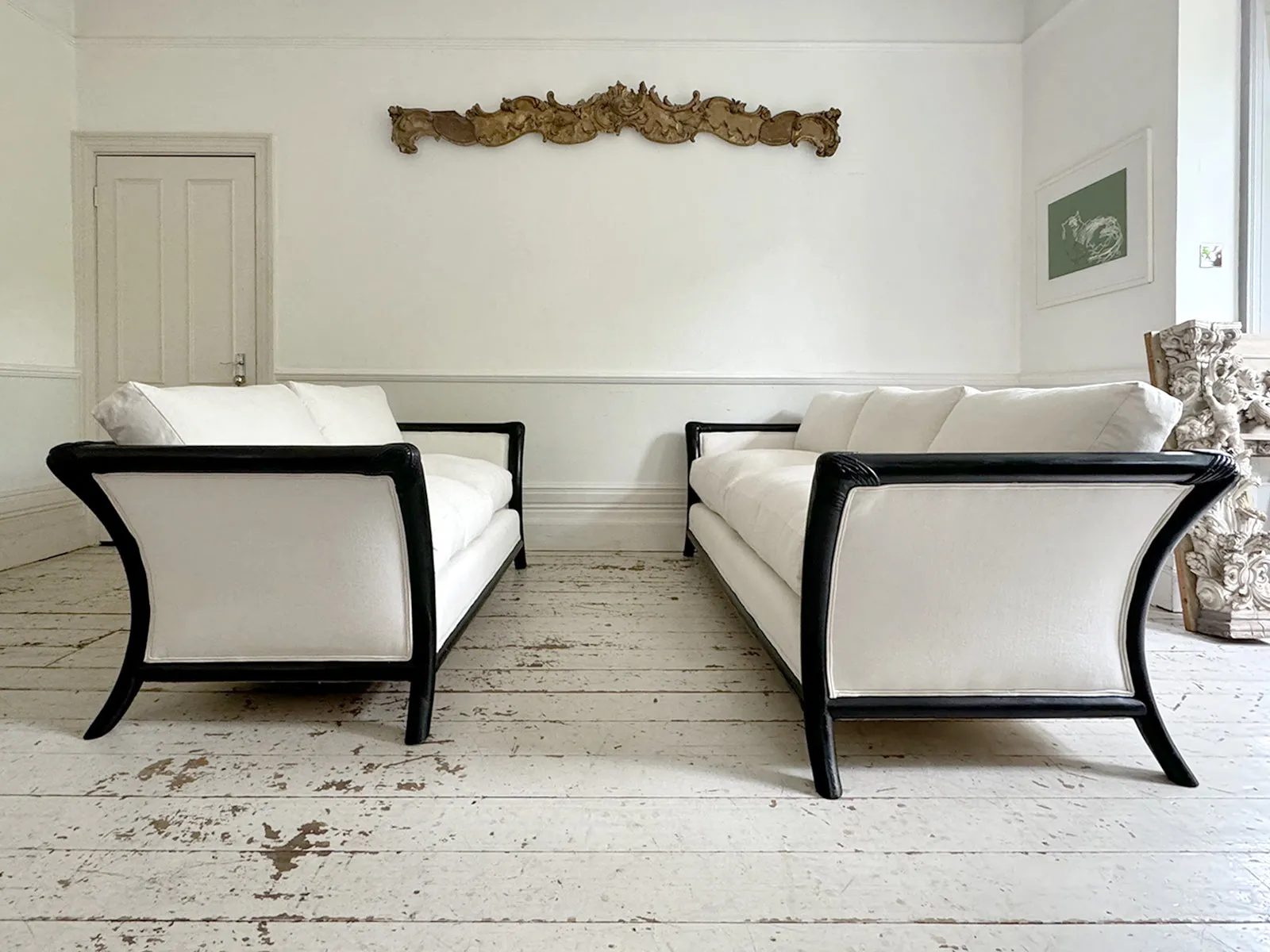 Matching Napoleon III Ebonised Sabre Legged Sofas - Two Seat