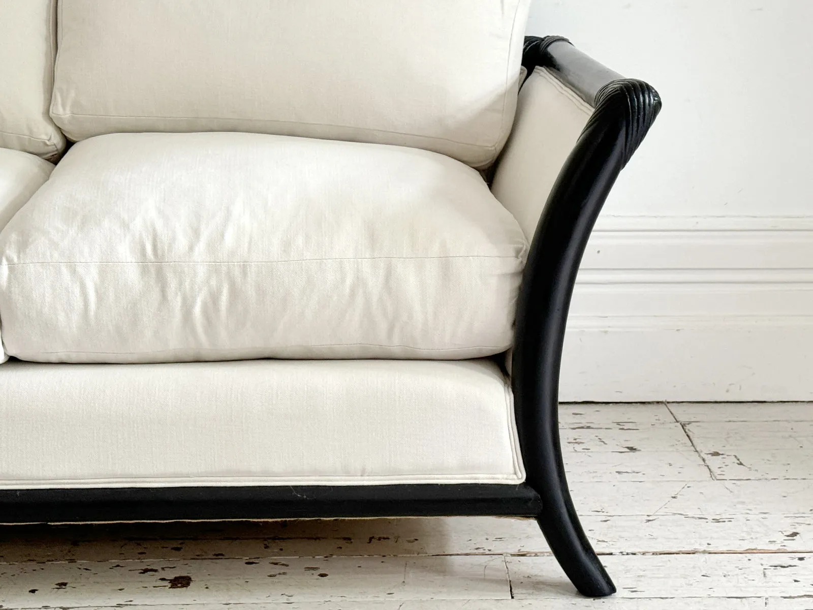 Matching Napoleon III Ebonised Sabre Legged Sofas - Two Seat