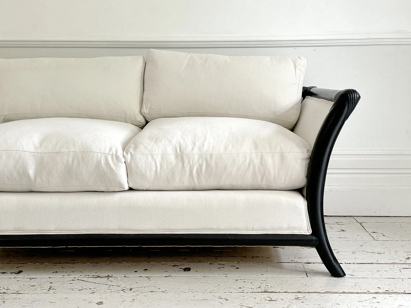 Matching Napoleon III Ebonised Sabre Legged Sofas - Two Seat