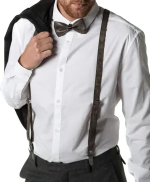 Mio Marino adjustable KLOOPE Leather Suspenders for Men - Fashion Y Back Bowtie Suspender Set