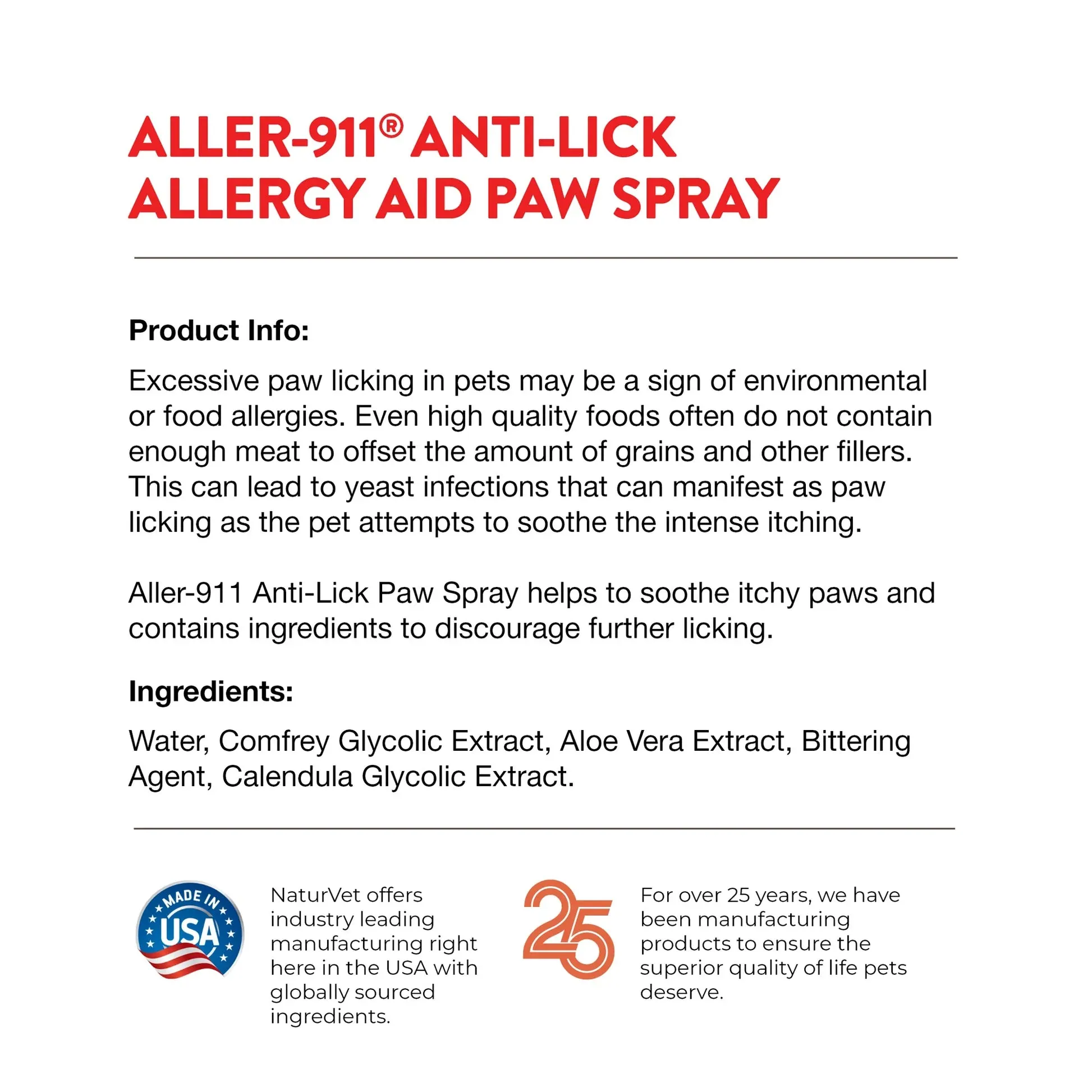 NaturVet Aller-911 Anti-Lick Allergy Aid Paw Spray 8oz