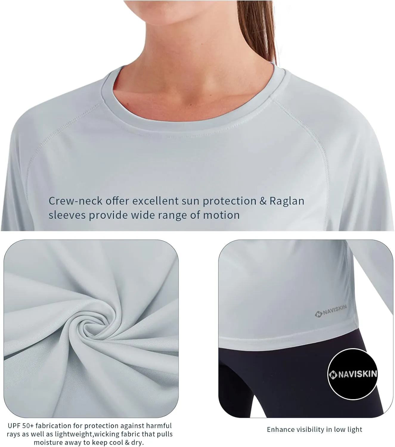 NAVISKIN Women's UPF 50  Sun Protection Long Sleeve Shirts Rash Guard Shirts Quick Dry Lightweight Hiking Shirts