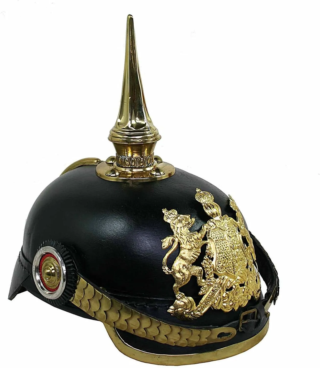 Prussian Helmet German Leather Pickelhaube Helmet with Brass Chinstrap