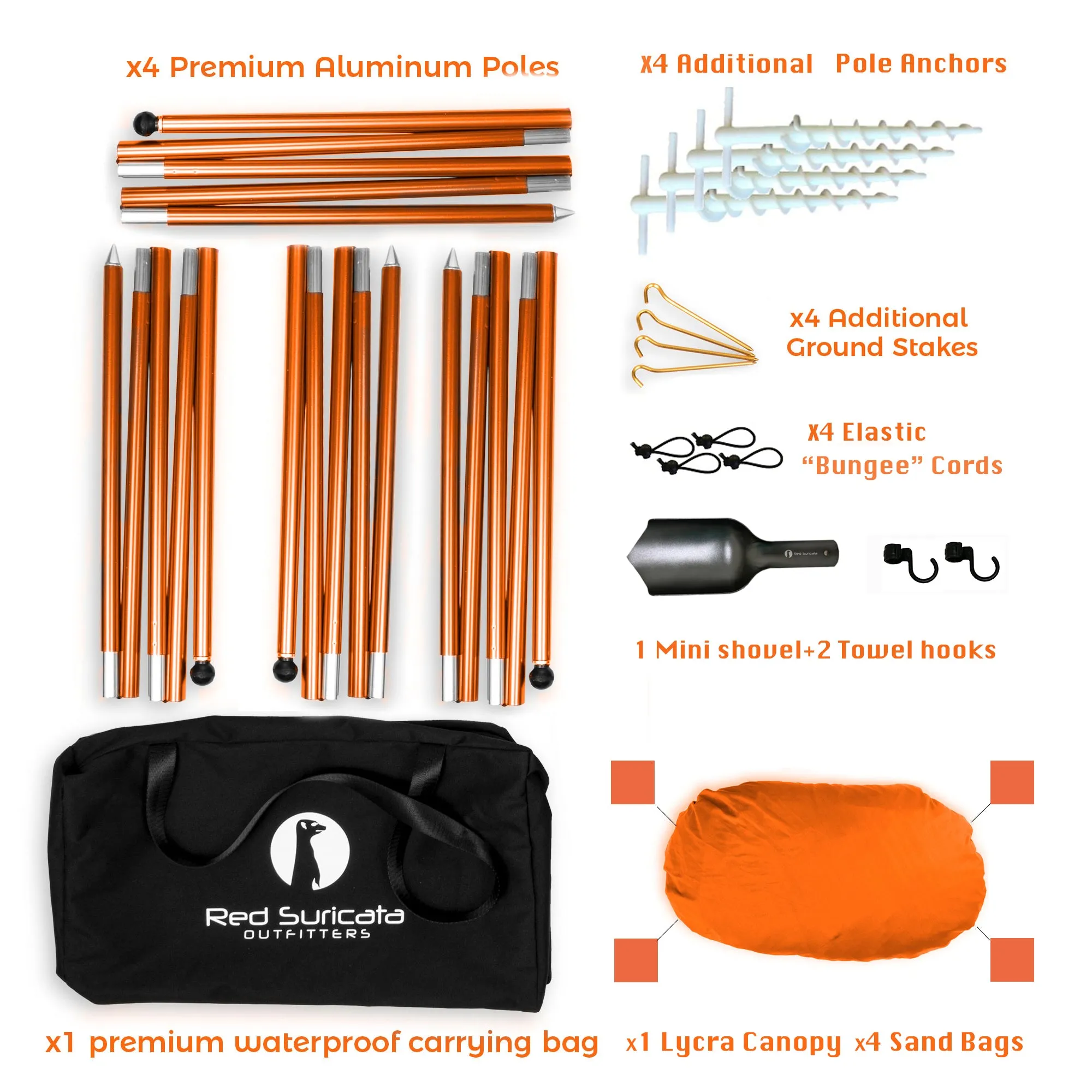 Red Suricata Orange Family Beach Sun Shade Canopy Tent Sunshade with sand anchors