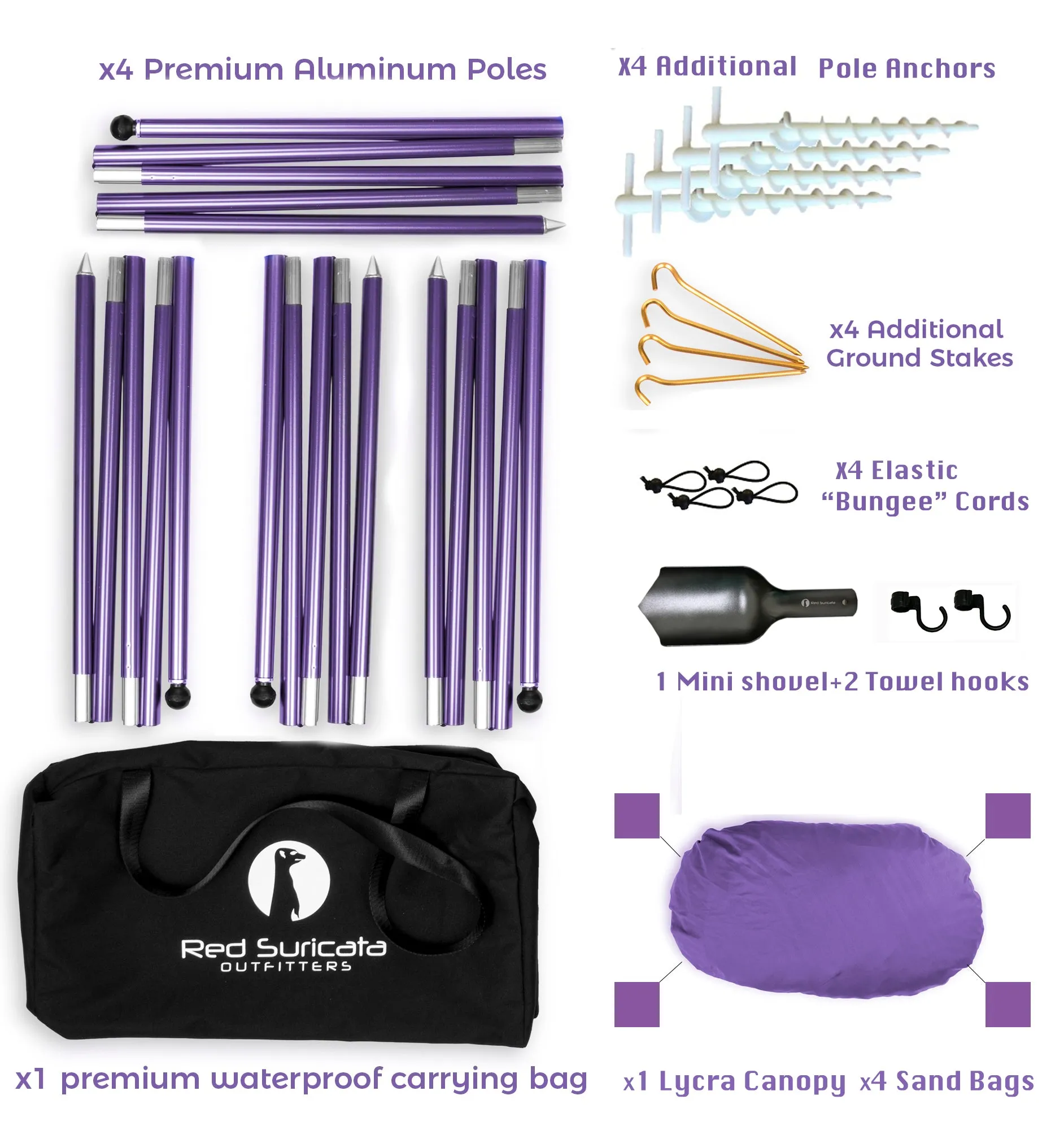 Red Suricata Purple Family Beach Sun Shade Canopy Tent Sunshade with sand anchors