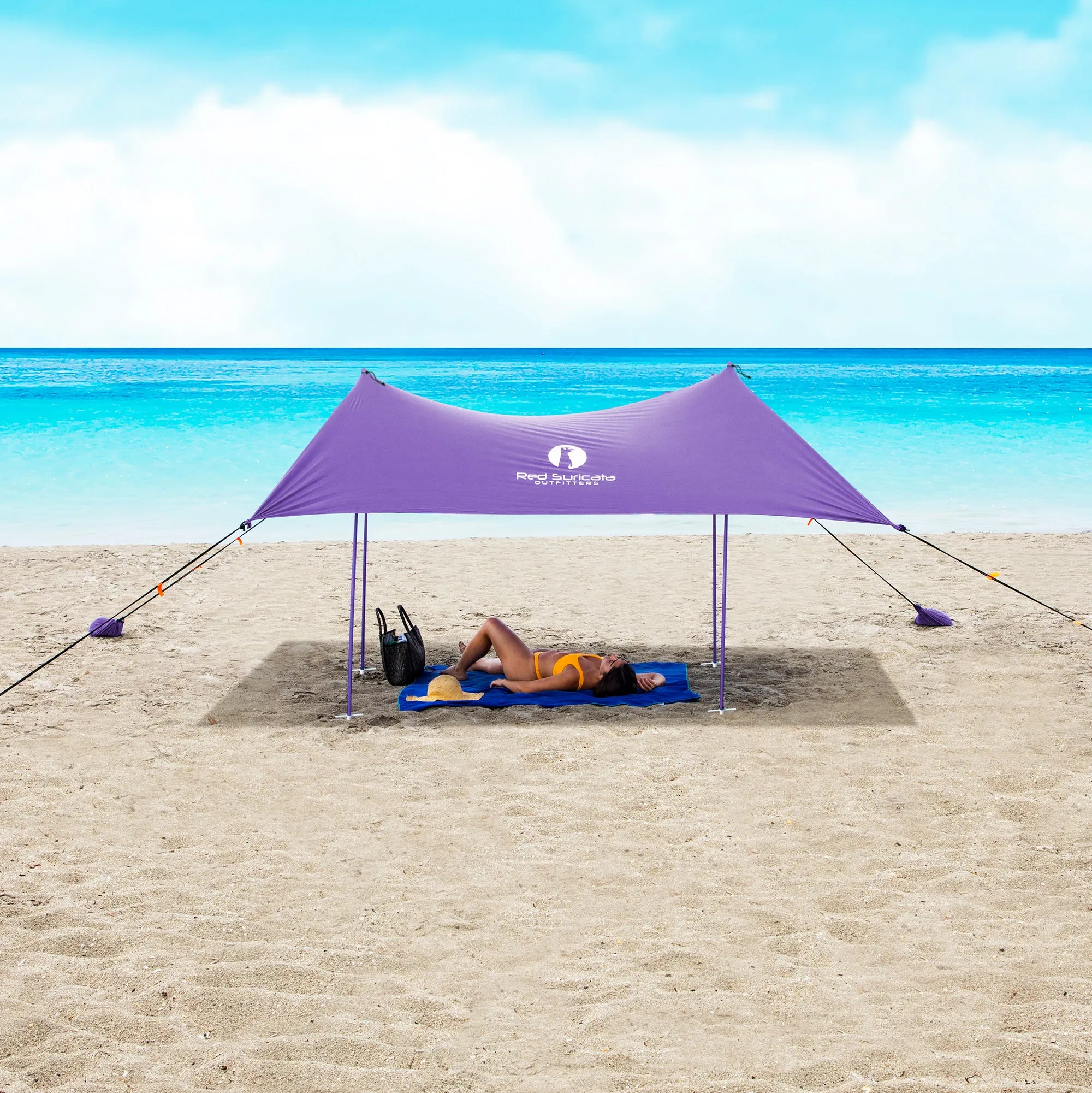 Red Suricata Purple Family Beach Sun Shade Canopy Tent Sunshade with sand anchors