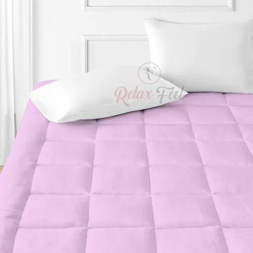 Relaxfeel 600 Gsm Microfiber 5 Star Cotton Standard Bed Soft Waterproof Quilted Mattress Topper/Padding for Comfortable Sleep - Pink - Queen Size - 60 Inche X 72 Inche