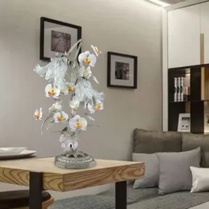 Silver Metal Flower Night Table Lamp - Countryside Nightstand Lighting for Living Room (2 Bulbs)