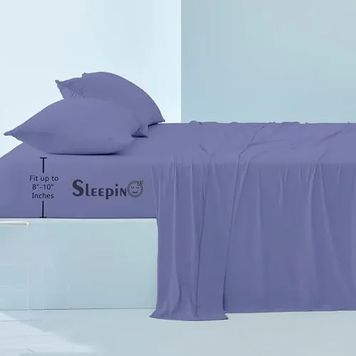 SLEEPINO - 400 TC Egyptian King Size Elastic Fitted Bedsheett | King Size (72" x 78"   10" Inches) with Pillow Cover | All Around Elastic King Size Fitted bedsheet | Medium Blue
