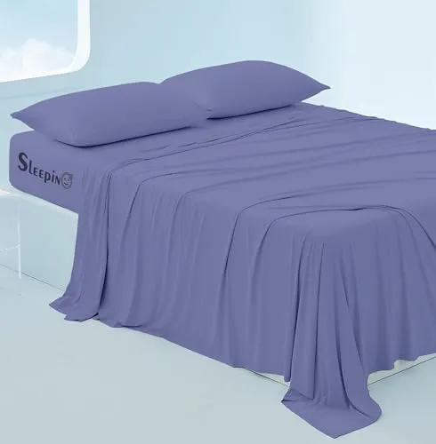 SLEEPINO - 400 TC Egyptian King Size Elastic Fitted Bedsheett | King Size (72" x 78"   10" Inches) with Pillow Cover | All Around Elastic King Size Fitted bedsheet | Medium Blue