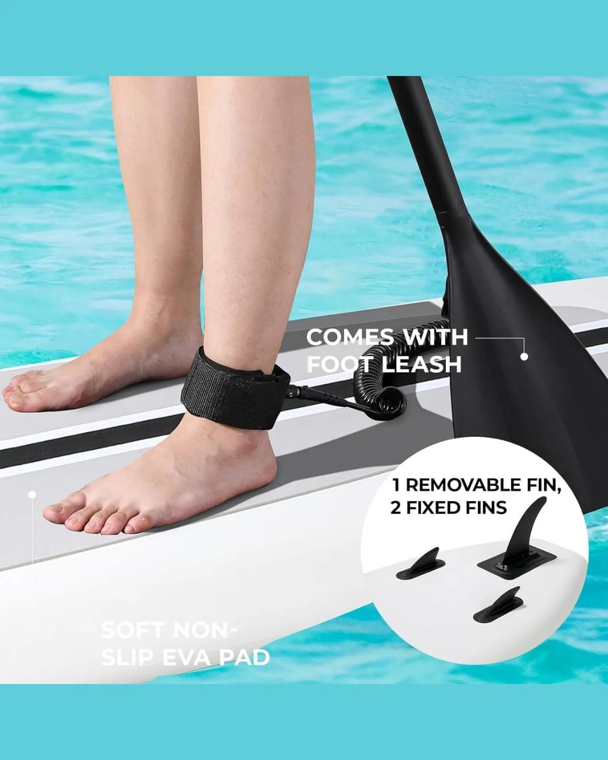 TLSUNNY 10FT Inflatable Stand Up Paddle Board, 3 Fins Paddleboard with Full SUP Accessories for All Skill Levels, Portable Two-Way Hand Pump and Carry Bag, 400LBS
