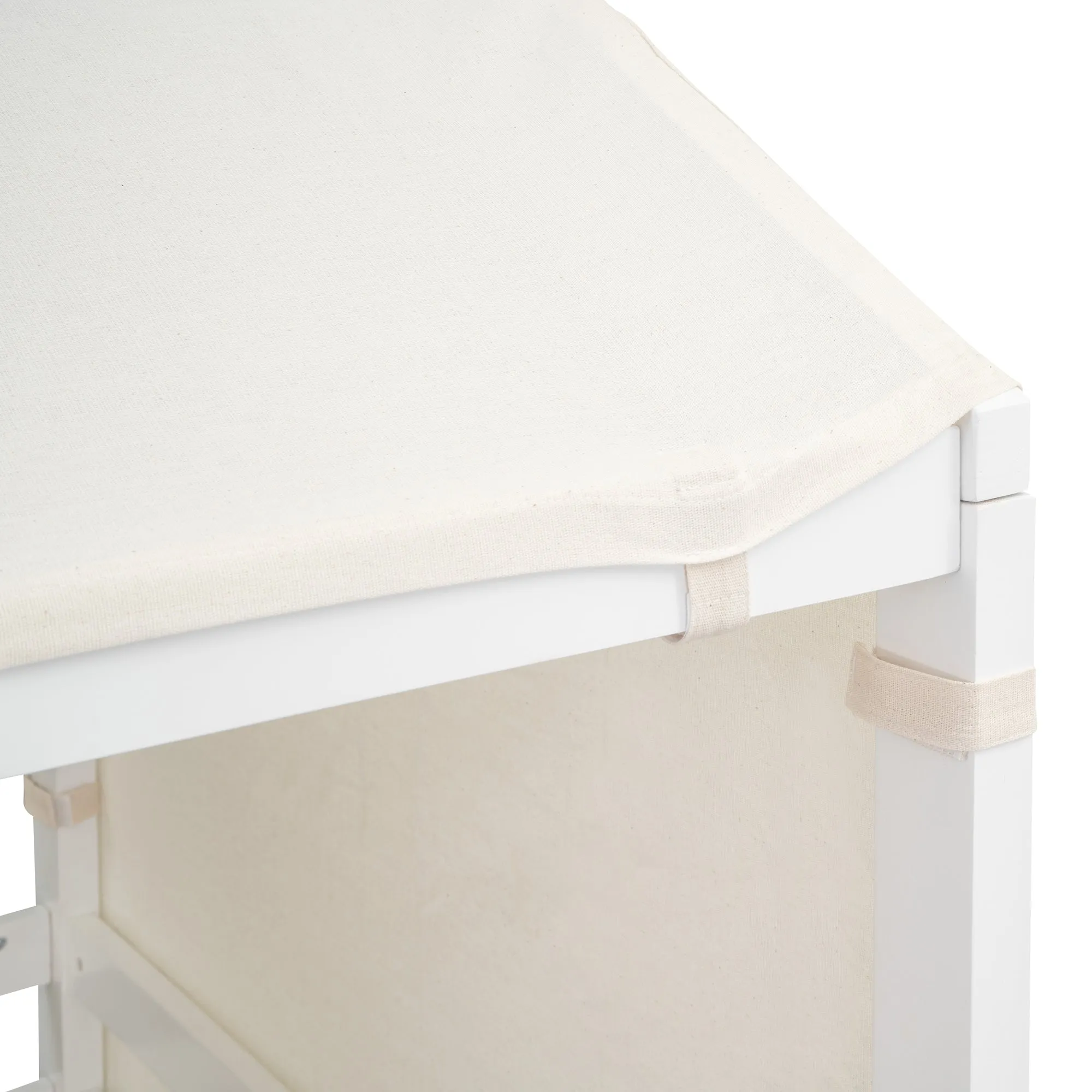 Twin Size Loft Bed with Rolling Cabinet, Shelf and Tent - White