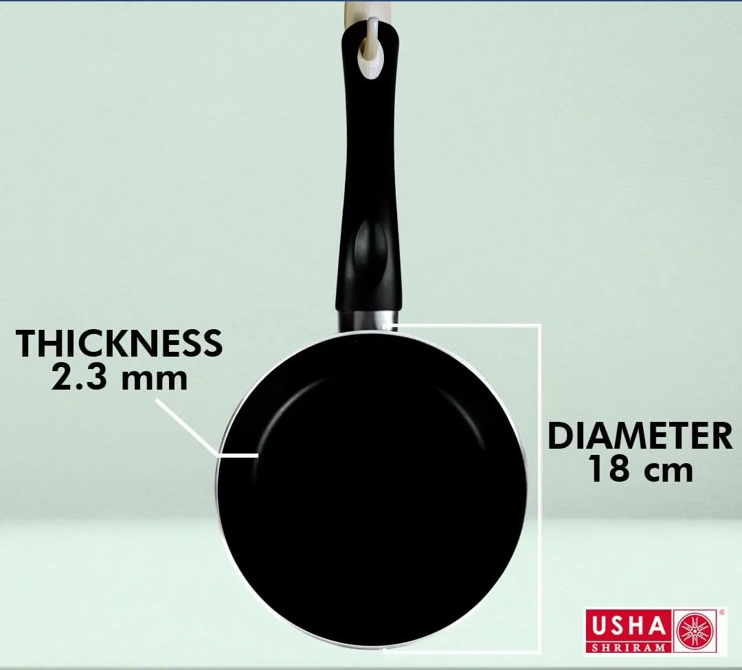 USHA SHRIRAM Triply Stainless Steel Frying Pan with Lid (22cm, 1.5L) | Stove & Induction Cookware | Heat Surround Cooking | Easy Grip Handles | Stainless Steel Fry Pan with Lid