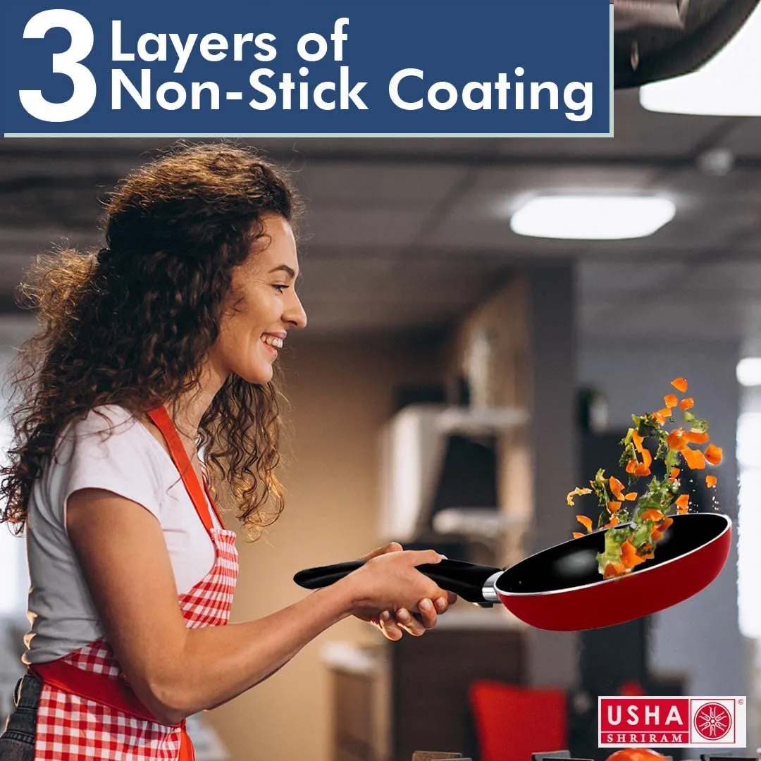 USHA SHRIRAM Triply Stainless Steel Frying Pan with Lid (22cm, 1.5L) | Stove & Induction Cookware | Heat Surround Cooking | Easy Grip Handles | Stainless Steel Fry Pan with Lid