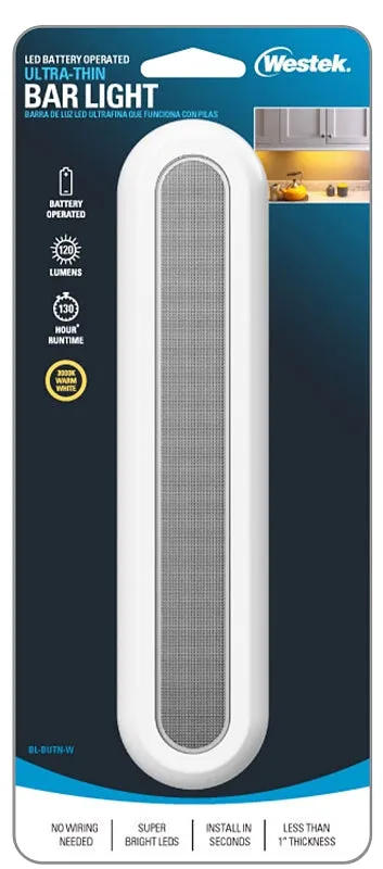 Westek BL-BUTN-W Compact Bar Light, AA Battery, LED Lamp, 120 Lumens, 3000 K Color Temp, White :CD: QUANTITY: 1
