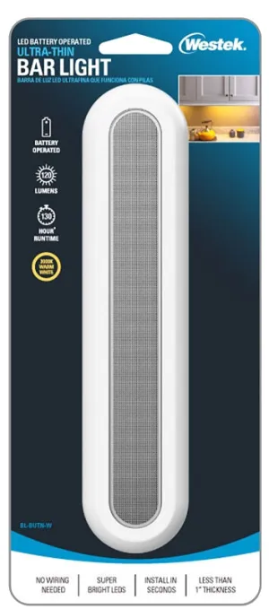 Westek BL-BUTN-W Compact Bar Light, AA Battery, LED Lamp, 120 Lumens, 3000 K Color Temp, White :CD: QUANTITY: 1